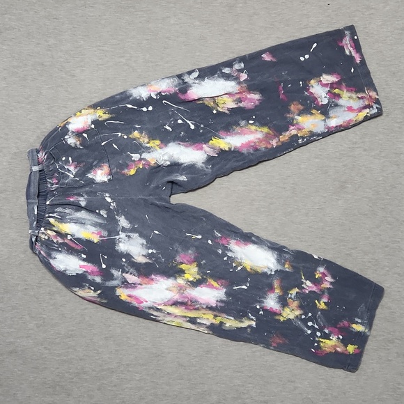 RARE!! Y2K Early 2000's Hand-Painted High Rise Baggy Wide Leg Pants - Picture 4 of 9